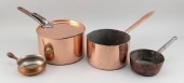 FOUR COPPER POTS 19TH/20TH CEN