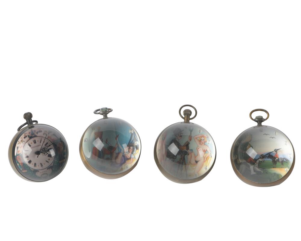 FOUR CRYSTAL & BRASS SPHERICAL