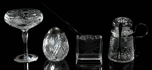 FOUR CUT GLASS TABLE OBJECTSlate