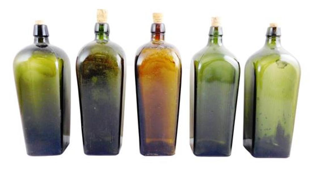 FOUR DARK OLIVE GREEN AND ONE AMBER