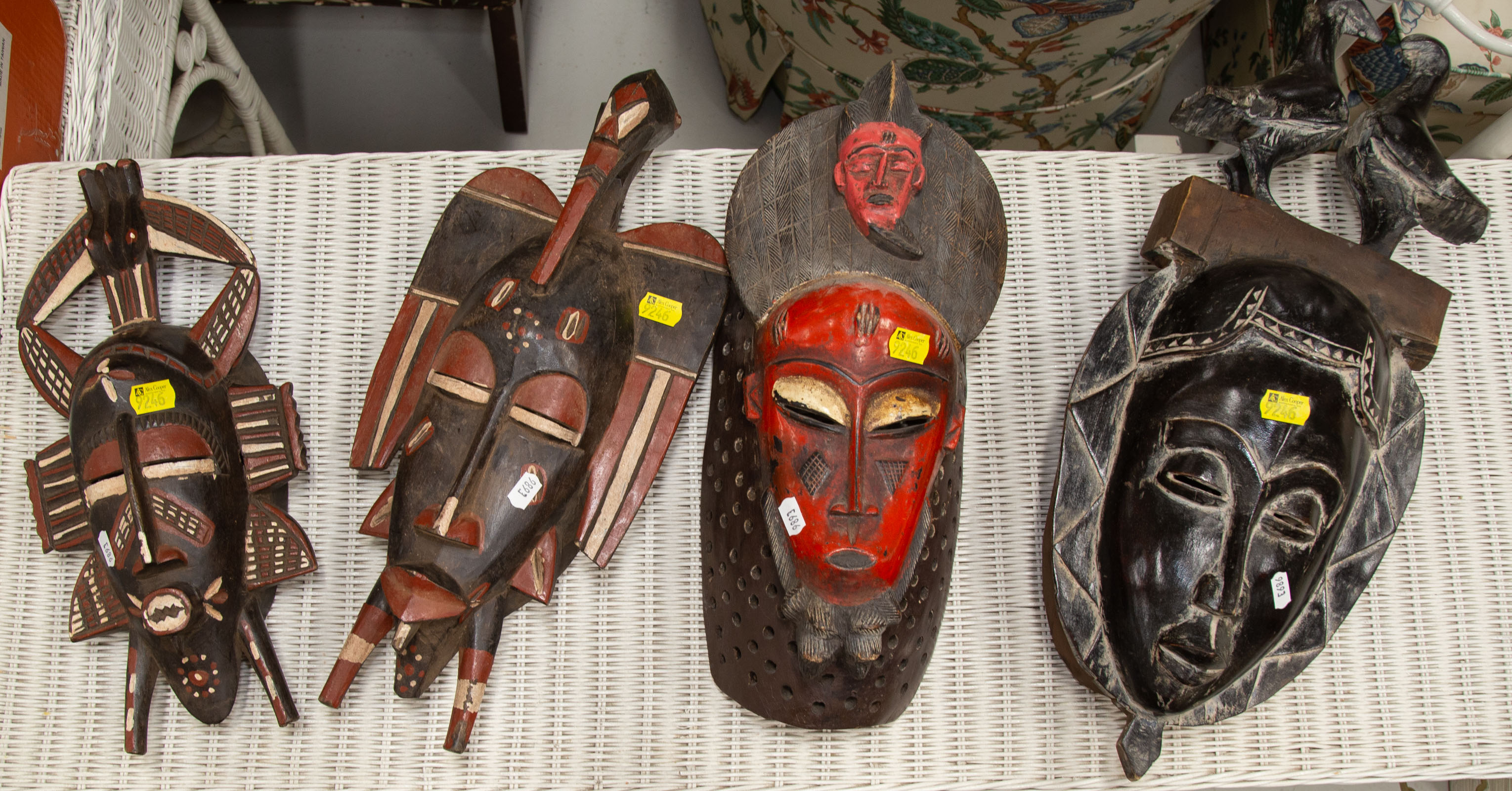 FOUR DECORATIVE AFRICAN PAINTED