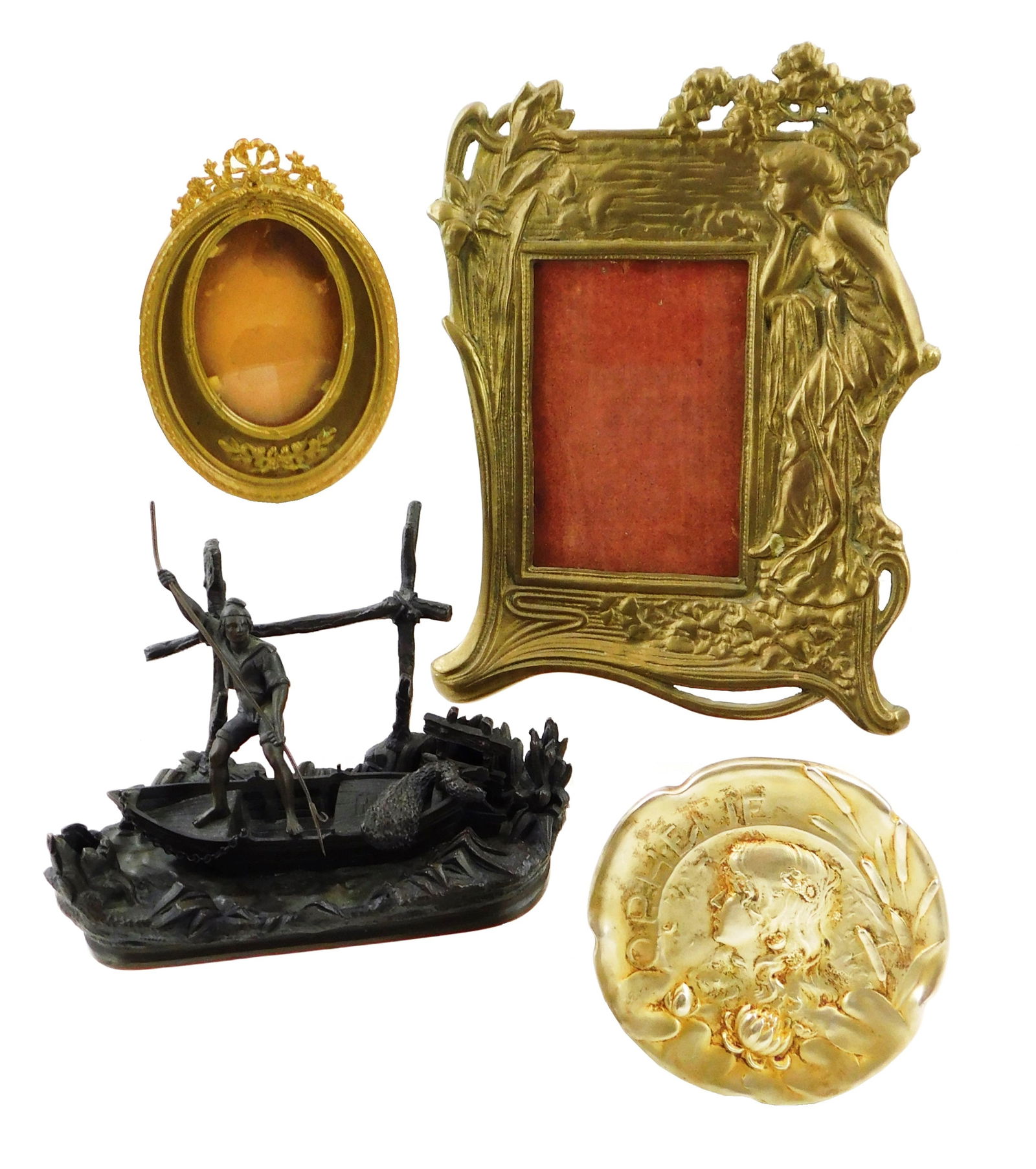 FOUR DECORATIVE DESK ITEMS,