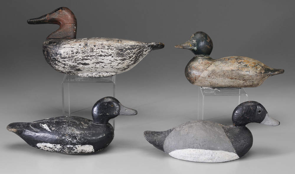 Four Decoys one canvasback with