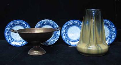 Four Dedham pottery plates and a