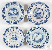 FOUR DELFTWARE LOBED DISHES, C