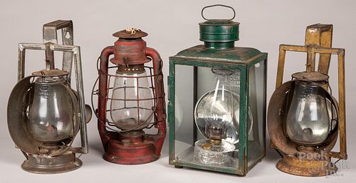 FOUR DIETZ TIN LANTERNS, 19TH