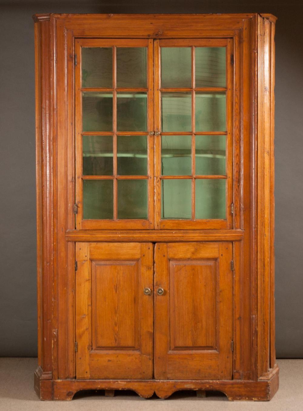 FOUR-DOOR PINE CORNER CUPBOARD,