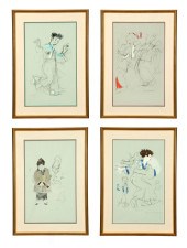 FOUR DRAWINGS OF JAPANESE FIGU