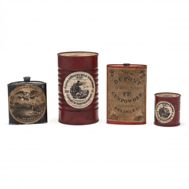 FOUR DUPONT GUN POWDER TINS