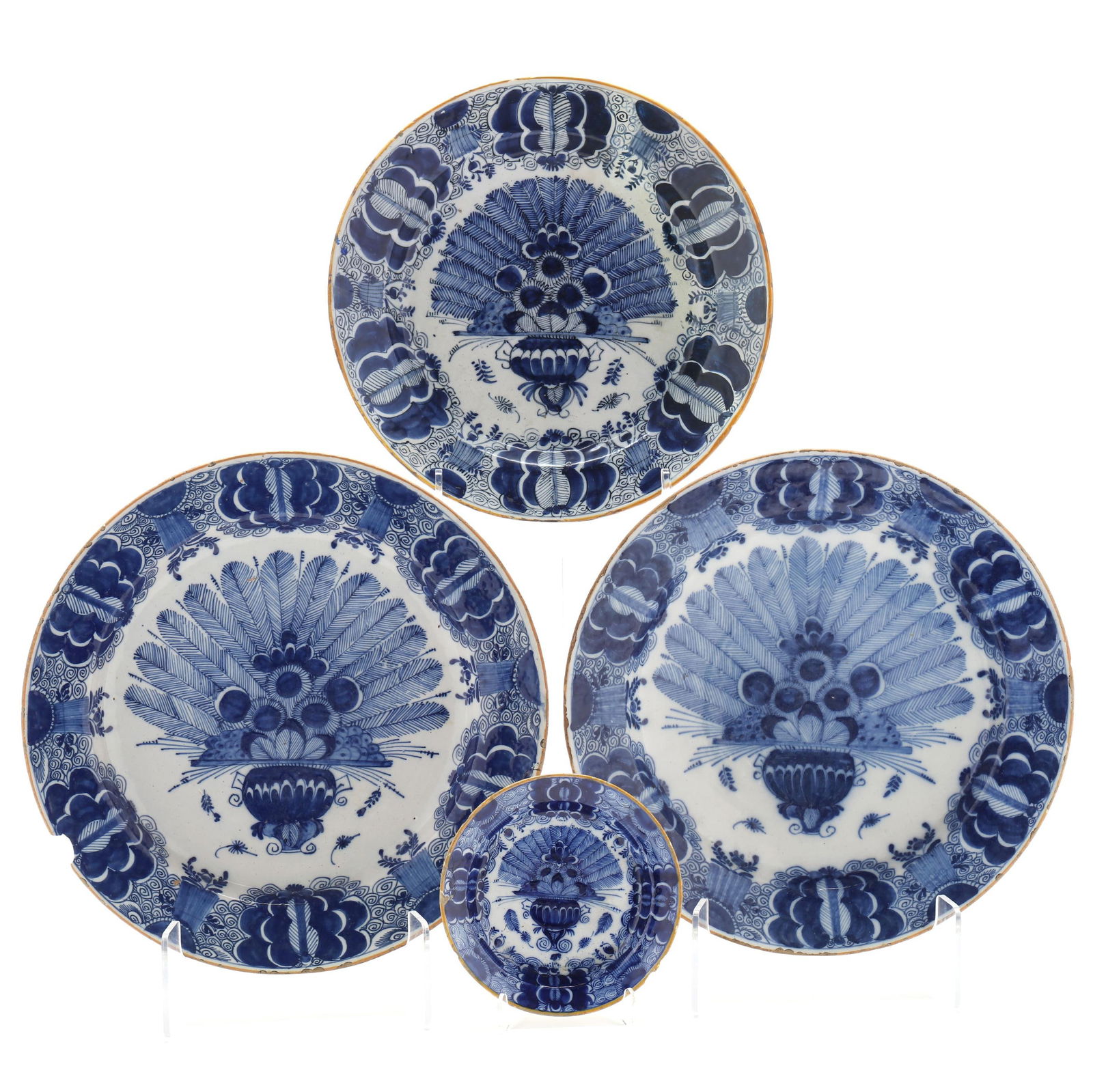 FOUR DUTCH DELFT BLUE AND WHITE
