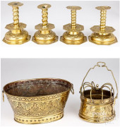 FOUR DUTCH EMBOSSED BRASS CAND