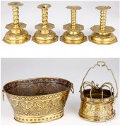 FOUR DUTCH EMBOSSED BRASS CAND