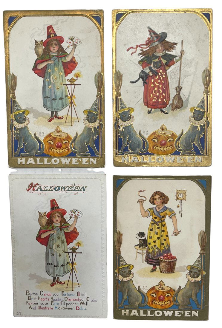 FOUR EARLY HALLOWEEN POATCARDS.Four