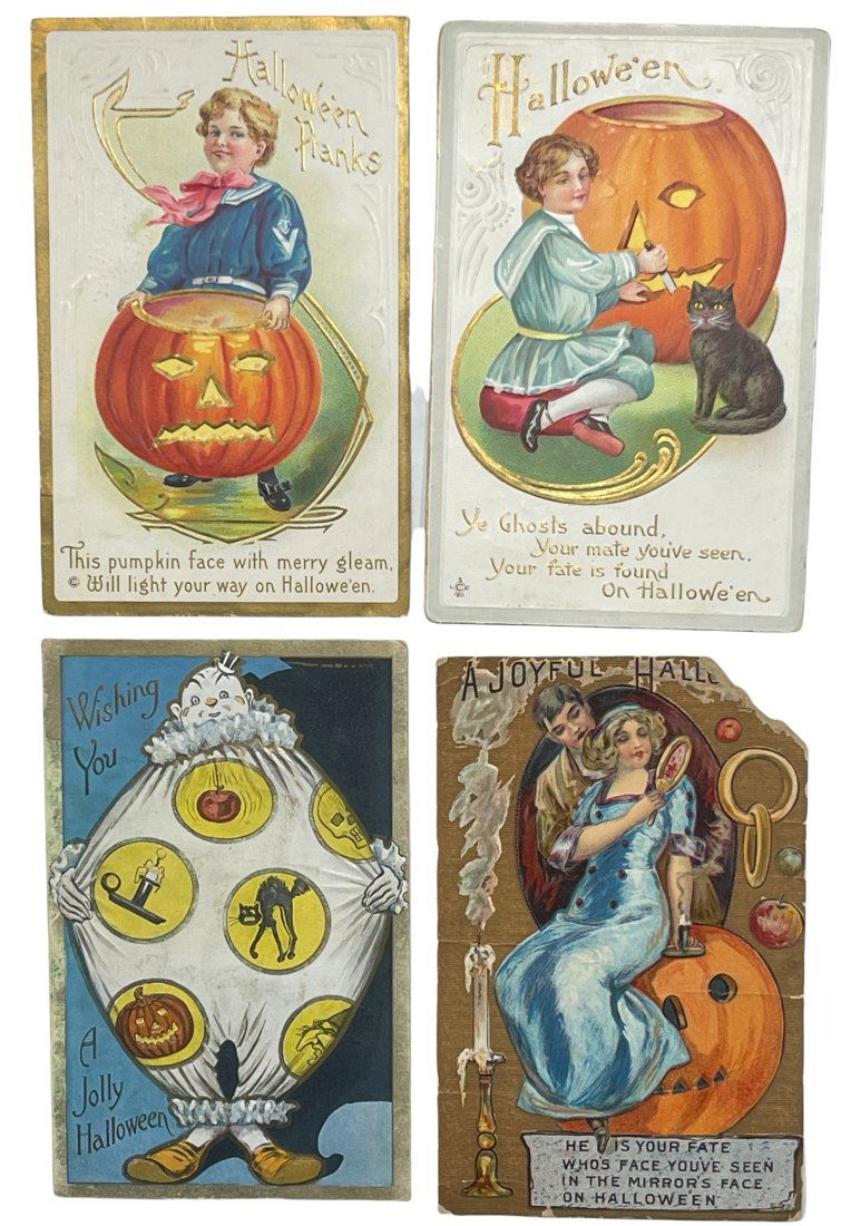 FOUR EARLY HALLOWEEN POSTCARDS W/