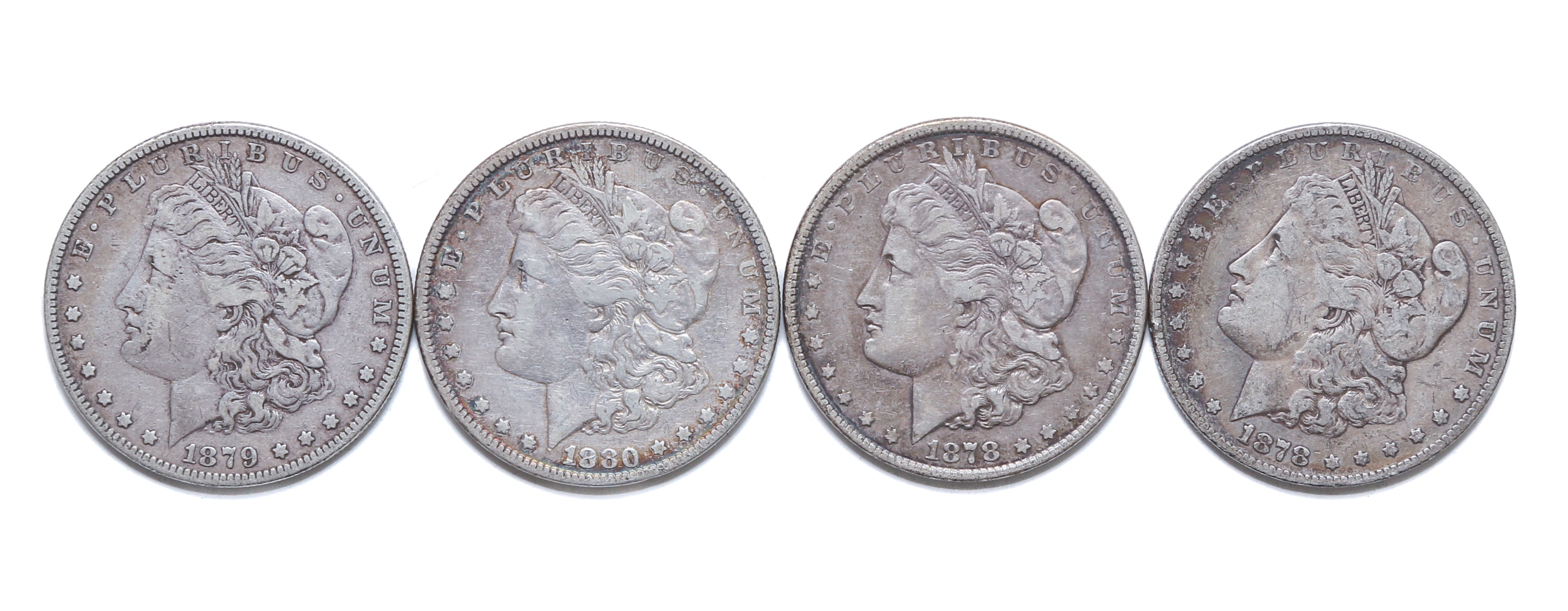 FOUR EARLY MORGAN DOLLARS 1878