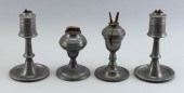 FOUR EARLY PEWTER LAMPS 19TH C