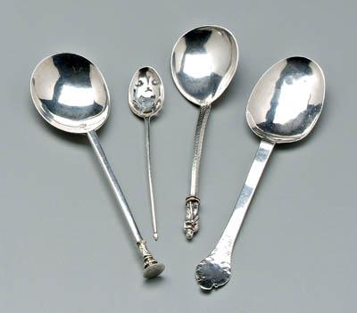 Four early silver spoons: one