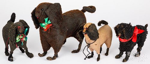 FOUR EARLY STUFFED CLOTH POODLE