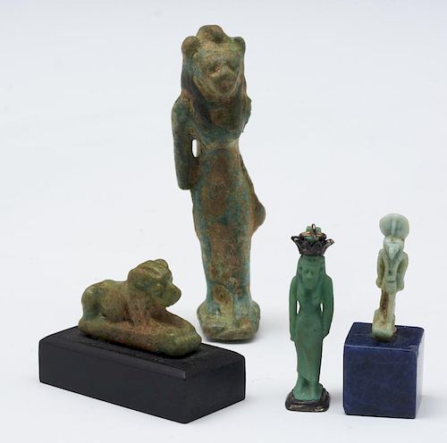 FOUR EGYPTIAN BLUE FAIENCE AMULET