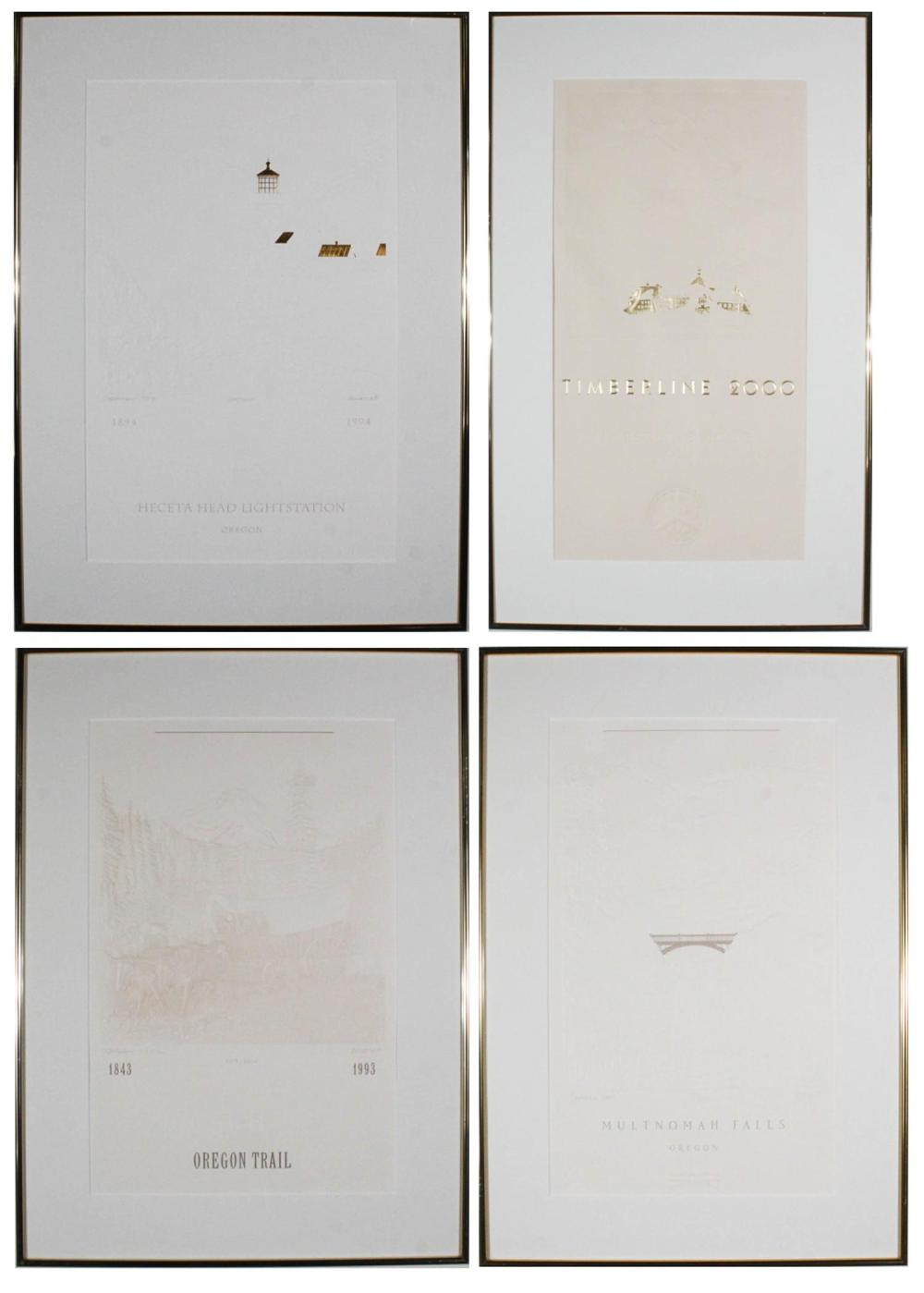 FOUR EMBOSSED COLLECTIBLE PRINTS ON