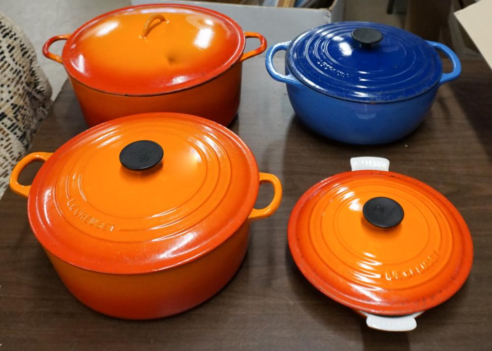 FOUR ENAMEL CASSEROLESFour Enamel