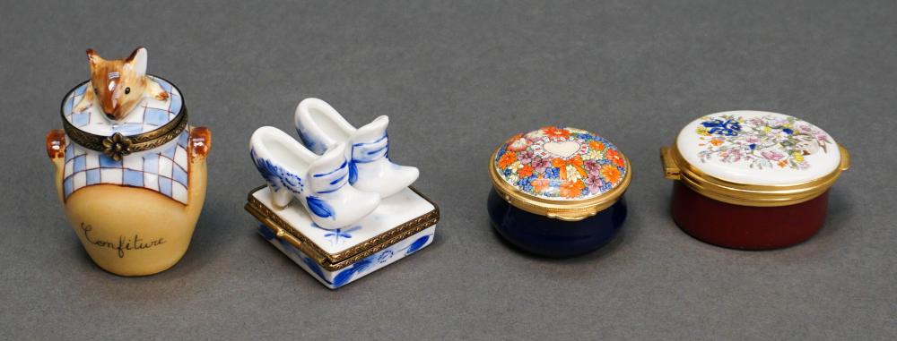 FOUR ENAMEL DECORATED METAL AND