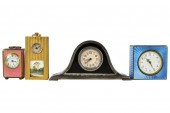 FOUR ENAMEL DESK & TRAVEL CLOC