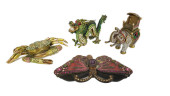 FOUR ENAMEL, METAL, AND BEJEWE