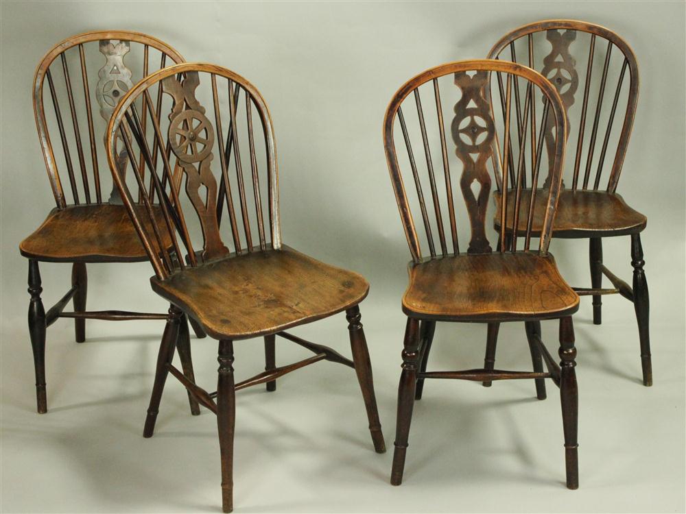 FOUR ENGLISH ASH AND ELM WHEEL-BACK