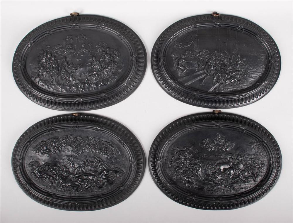 FOUR ENGLISH BLACK BASALT OVAL