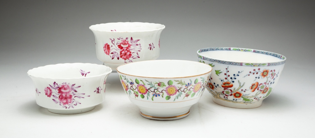 FOUR ENGLISH CERAMIC WASTE BOWLS.
