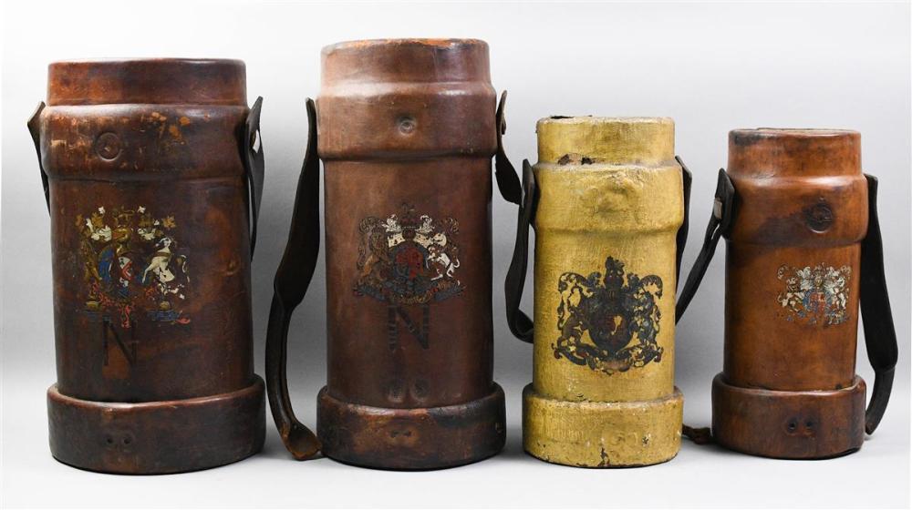 FOUR ENGLISH CRESTED LEATHER