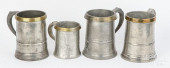 FOUR ENGLISH PEWTER PINT AND Q