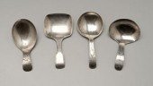Four English silver caddy spoo