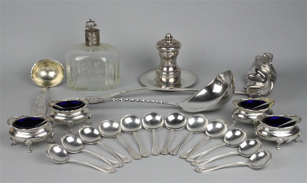 FOUR ENGLISH SILVER FOOTED SALTS