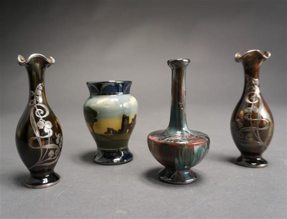 FOUR ENGLISH SILVER OVERLAID GLAZED