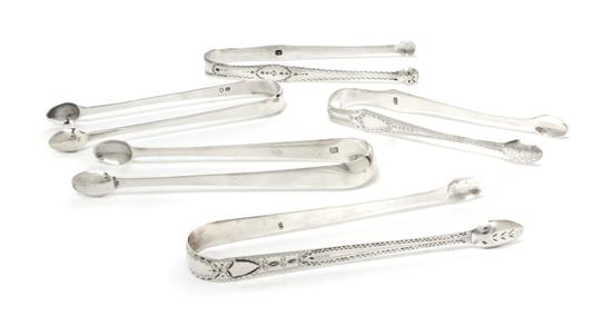 Four English Silver Sugar Tongs