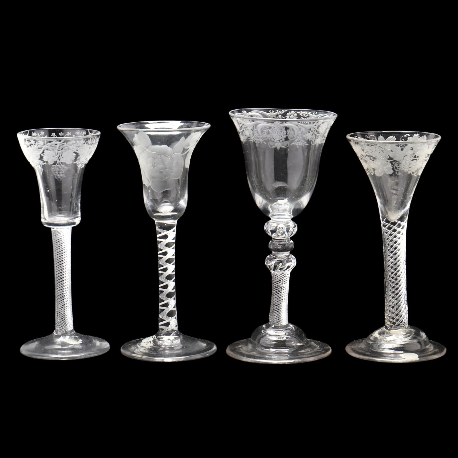 FOUR ENGRAVED AIR TWIST WINE