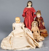 FOUR EUROPEAN WAX DOLLSFour Eu