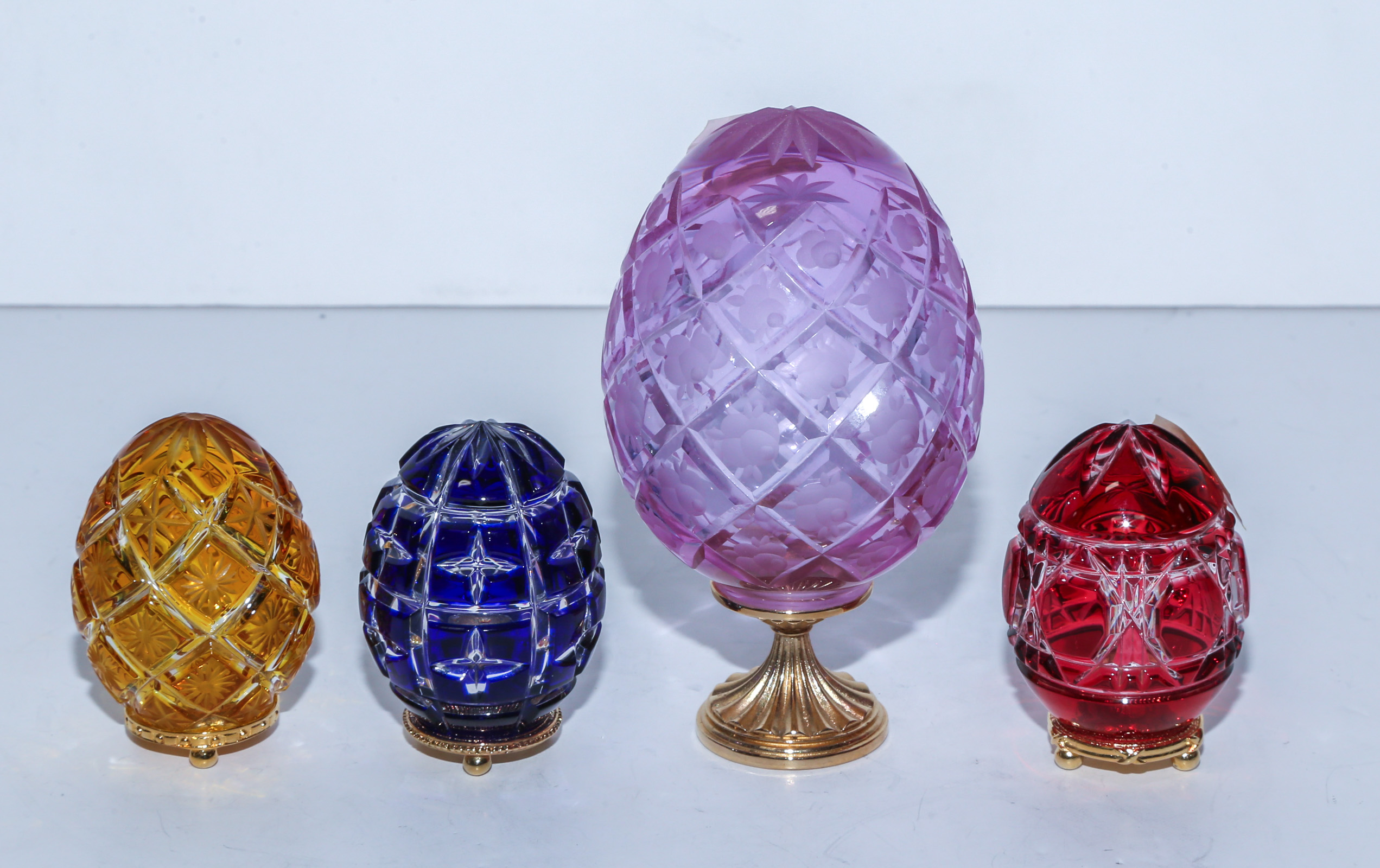 FOUR FABERGE GLASS EGGS Modern,