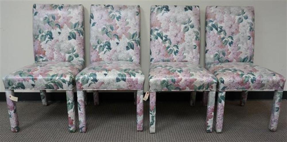 FOUR FLORAL UPHOLSTERED SIDE