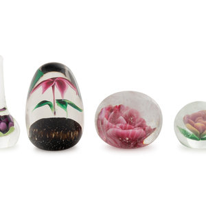 Four Flower Glass Paperweights