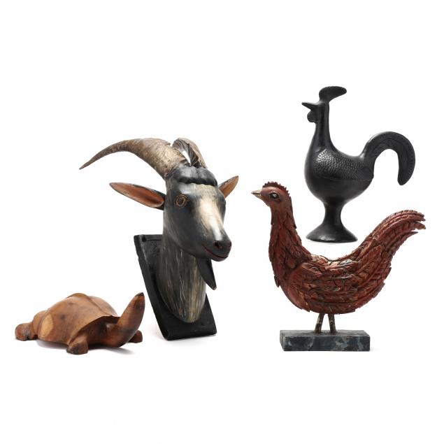 FOUR FOLK ART ANIMALS To include: a