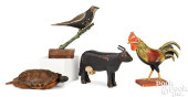 FOUR FOLK ART CARVED ANIMALS<b