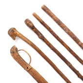 FOUR FOLK ART CARVED WOOD CANE