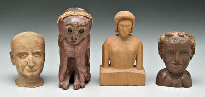 Four folk art carvings: seated