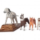 Four Folk Art Painted Wood Dog