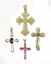 FOUR FOURTEEN KARAT GOLD CROSS