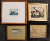 Four framed and matted picture