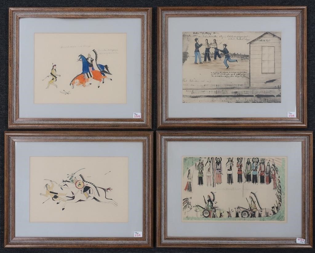 Four framed and matted plates